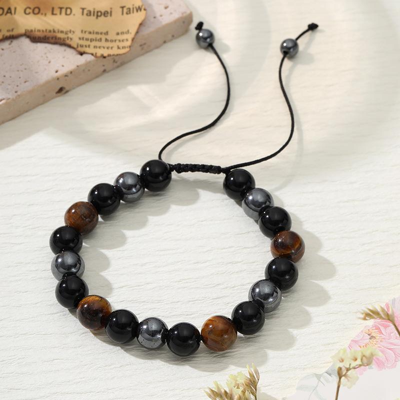 Men's Bracelet, Tiger's Eye Stone, Black Gallstone, Imitation Obsidian Bracelet, Amazon Jewelry.