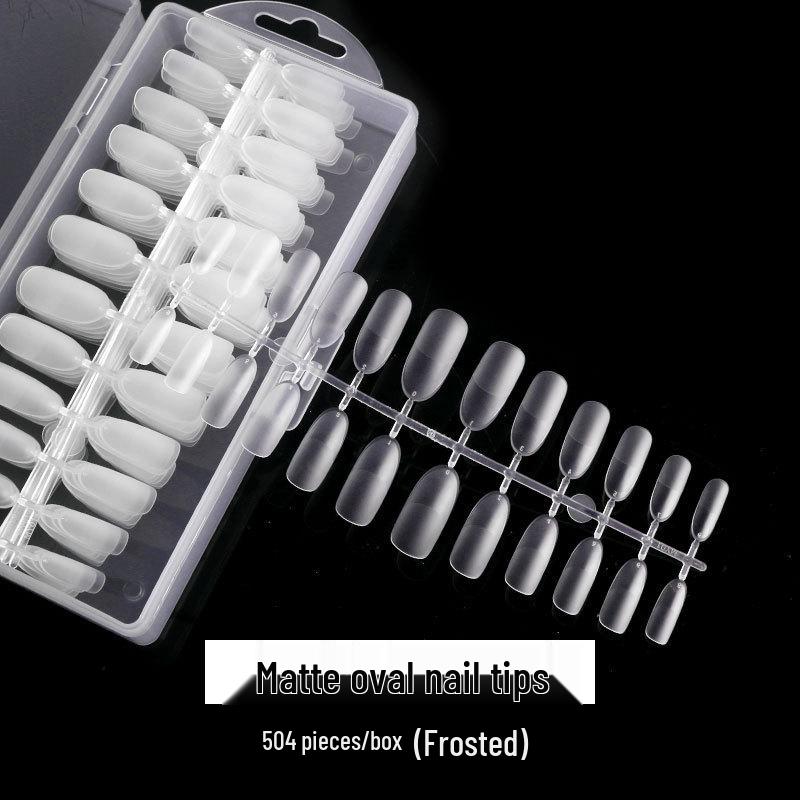 

504-Piece Almond Frosted Nail Tips: Trapezoid & Teardrop Shapes, Full & Half Cover for Salon Extensions, No Carving or Grinding Needed