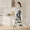 3 Step Ladder, Folding Step Stool with Wide Anti-Slip Pedal and Comfort Handgrip, Lightweight 272 kg Capacity Portable Steel Ladder, Multi-Use for