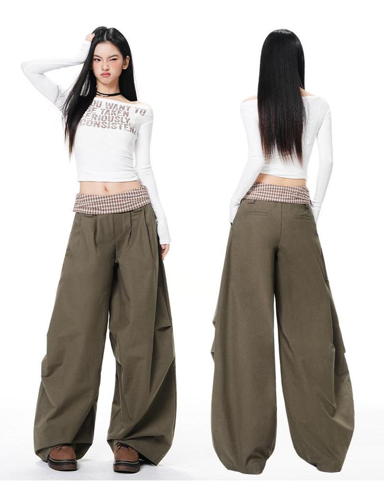 Women's Patchwork High-Waist Slimming Wide-Leg Pants - Spring/Autumn 2026