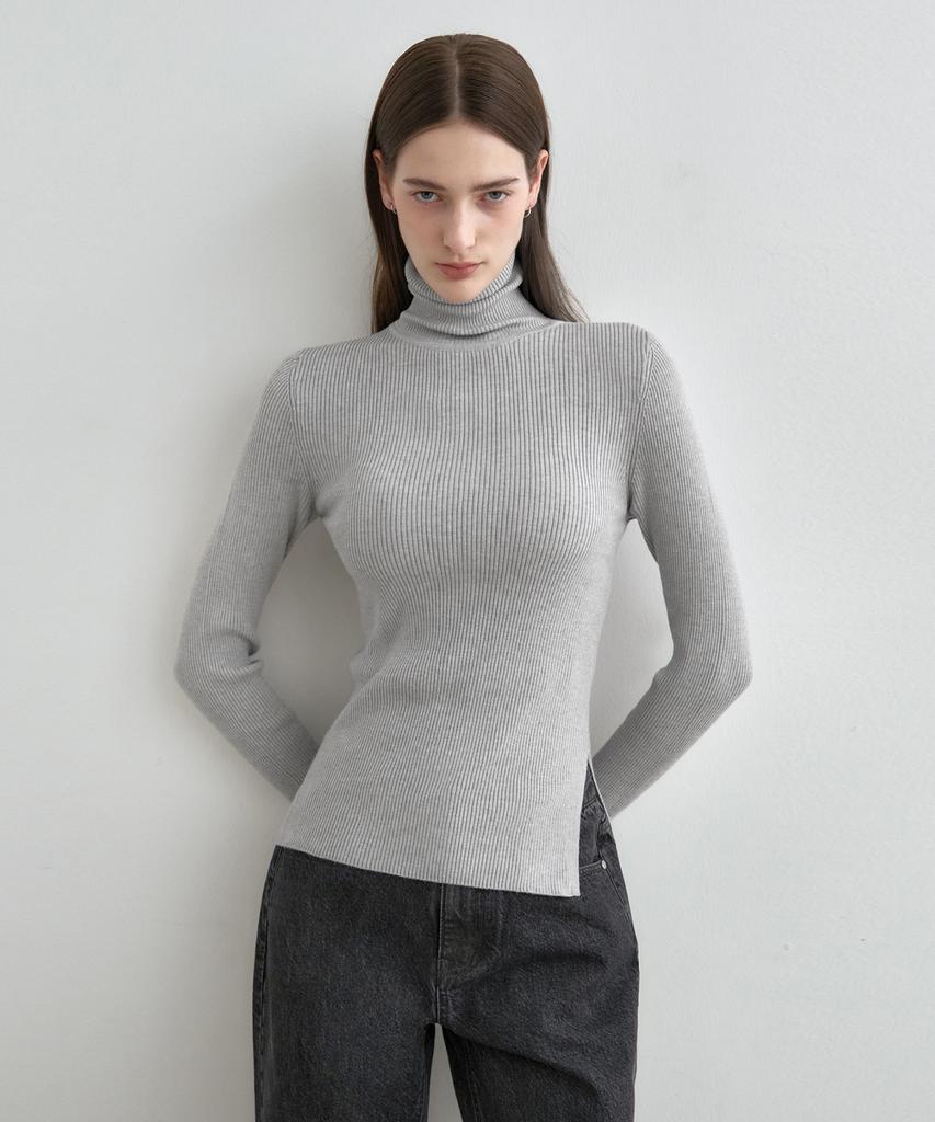 MONGDOL Turtleneck Slit Ribbed Knit Mdkt061_5 Colors
