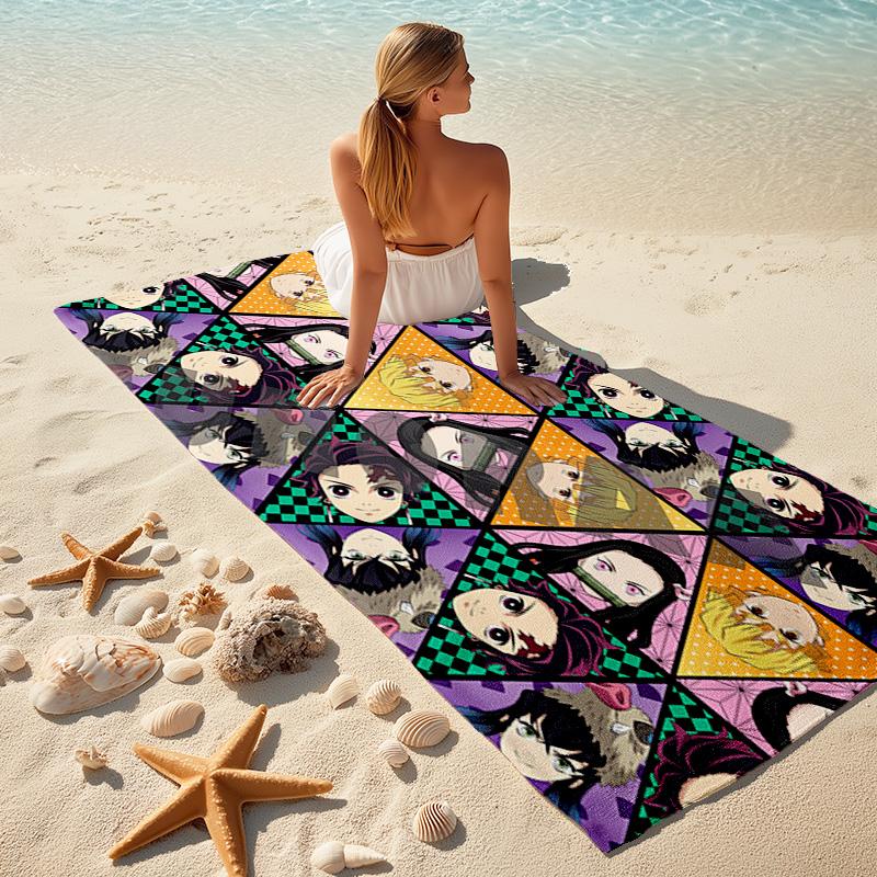 Japanese artist Koyoharu Gotouge's Demon Slayer beach towel, outdoor camping vacation swimming beach towel, outdoor absorbent bath towel blanket K18