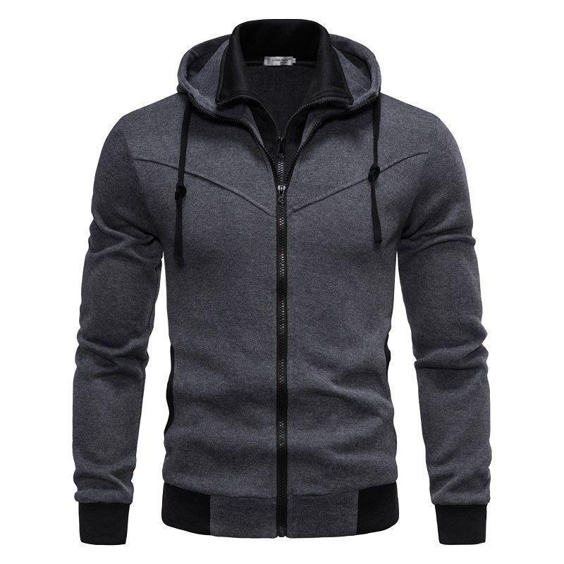 

2024 Men s Casual Fashion Color Block Slim Fit Fake Two-Piece Hooded Cardigan Hoodie XXL темно-сірий