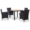 VidaXL 5-piece Garden Dining Furniture Set and Cushions Wicker Resin Black