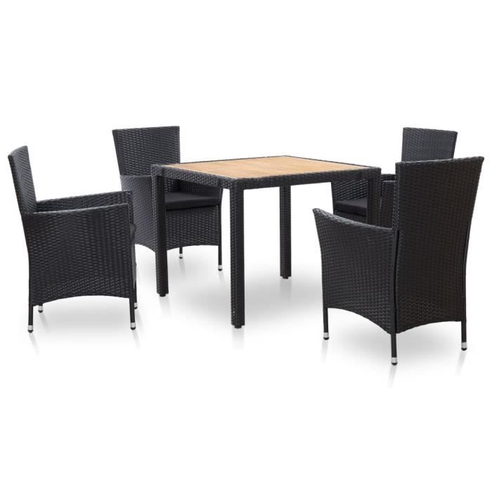 VidaXL Mobilier à dîner de jardin 5pcs et coussins Résine tressée Noir
