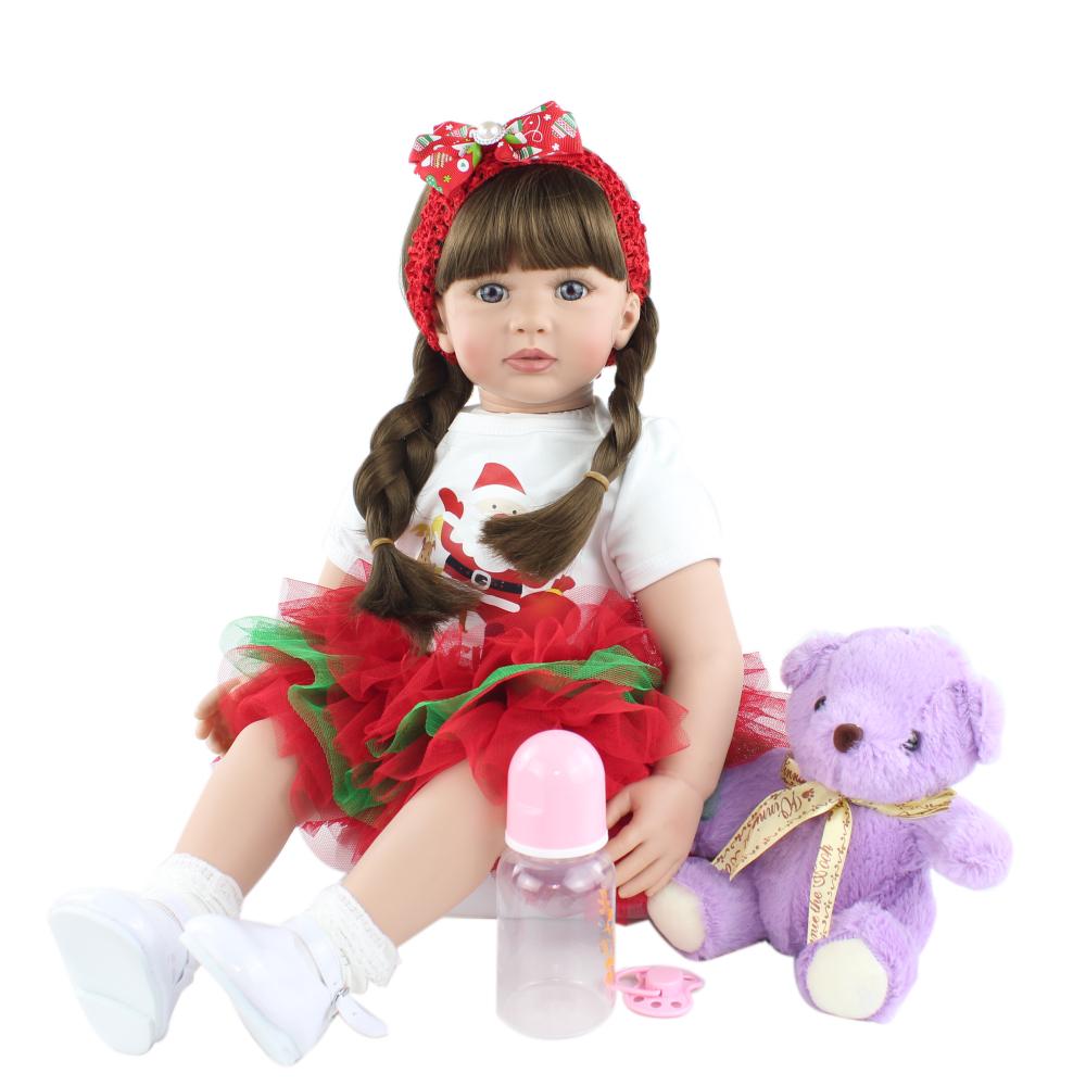 BZDOLL 60cm Soft Vinyl Reborn Toddler Baby Doll Toys for Girl 24 Inch Black Long Hair Princess Bebe Kids Birthday Gift Play House
