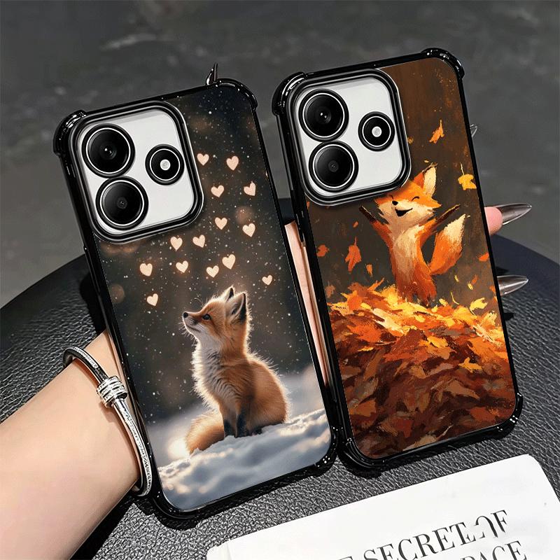 Cartoon Fox Animal Plating Phone Case For Xiaomi Redmi Note 14 15 Pro Plus 13 12 11 11S 11T 10 9S 9 5G Anti-Fall Airabag Cover
