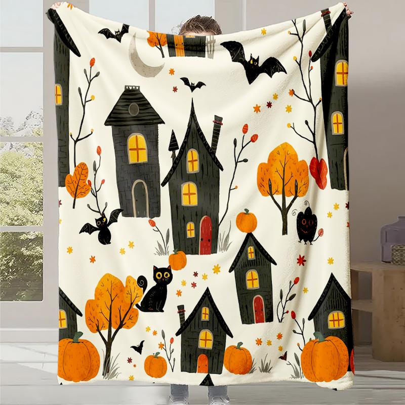 2025 New Cartoon Cute Pumpkin Little Ghost Printed Blanket Autumn and Winter Comfortable Warm Blanket Holiday Gift
