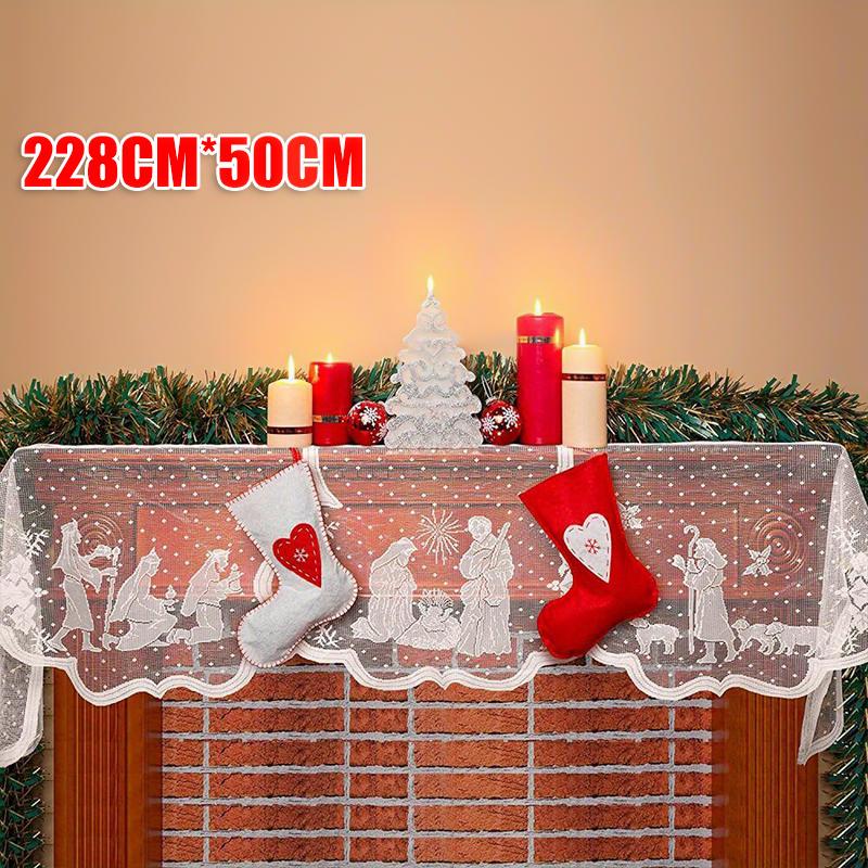 1PC Nativity Scene Mantle Cover Party Supplies Lace Pattern Christmas Fireplace Scarf Dinner White Holiday 50.8*228cm