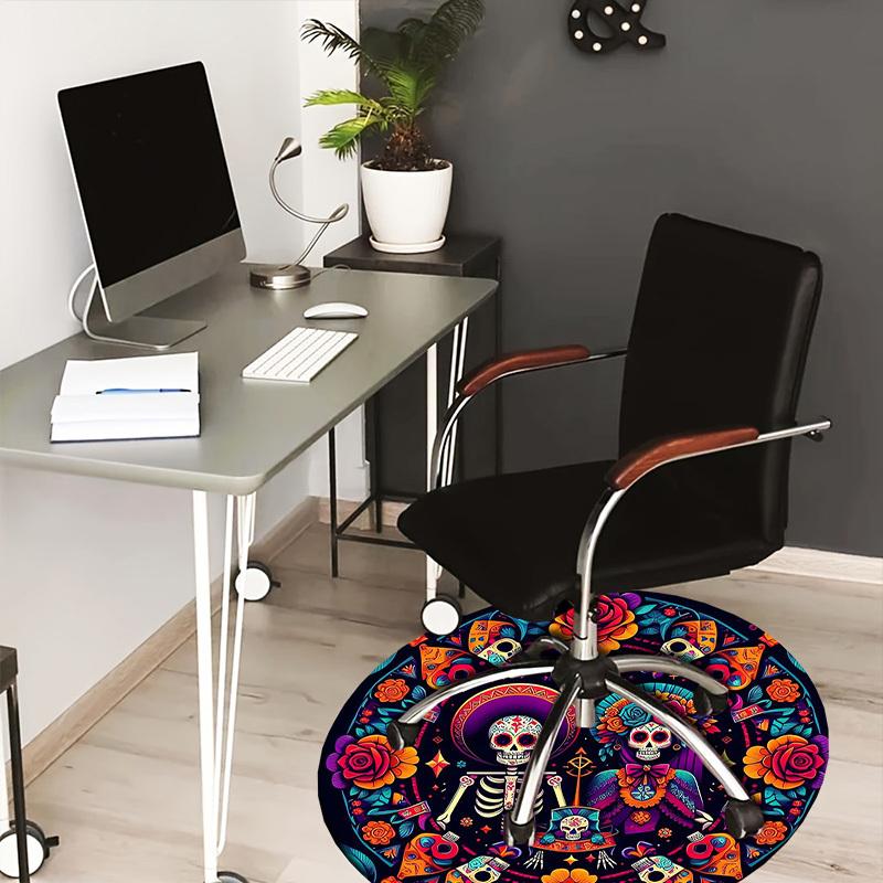 1pc Day of the Dead Celebration Round Carpet, Made of Polyester,Perfect for Decorating Office Chairs, Living Rooms,Vibrant Decorative Rug