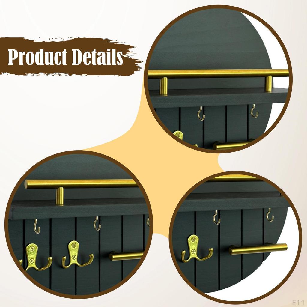 Key Holder Wall Mount Shelf Mail Organizer Tray Hooks for Bathroom Office