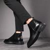 Large Size Pointed Chelsea Boots British Leather Boots Business Men's Boots Fleece Thermal Shoes