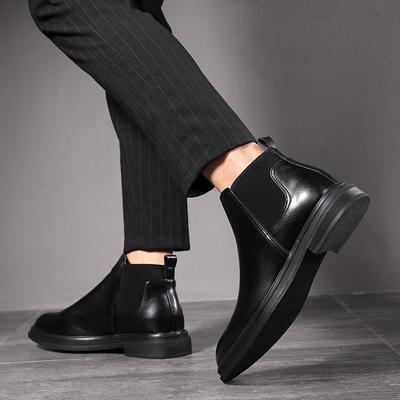Große Größe Spitz Chelsea Boots Britische Lederstiefel Business Herrenstiefel Fleece Thermoschuhe