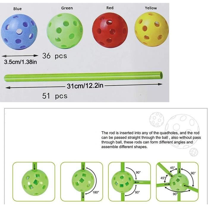 Creative Toys - Fort Building Kit - 36 Balls - 51 Sticks - PVC Tent