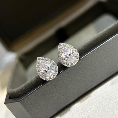 Neue Vintage 100% Reines 925 Sterling Silber Ohrringe Pavé AAA Zirkon Wassertropfen Form Ohr Ohrstecker Für Damen Luxuriöser Feinschmuck