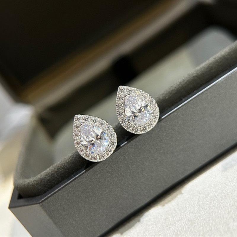 

New Vintage 100% Pure 925 Sterling Silver Earrings Pave Aaa Zircon Water Drop Shape Ear Ear Stud For Women Luxury Fine Jewelry