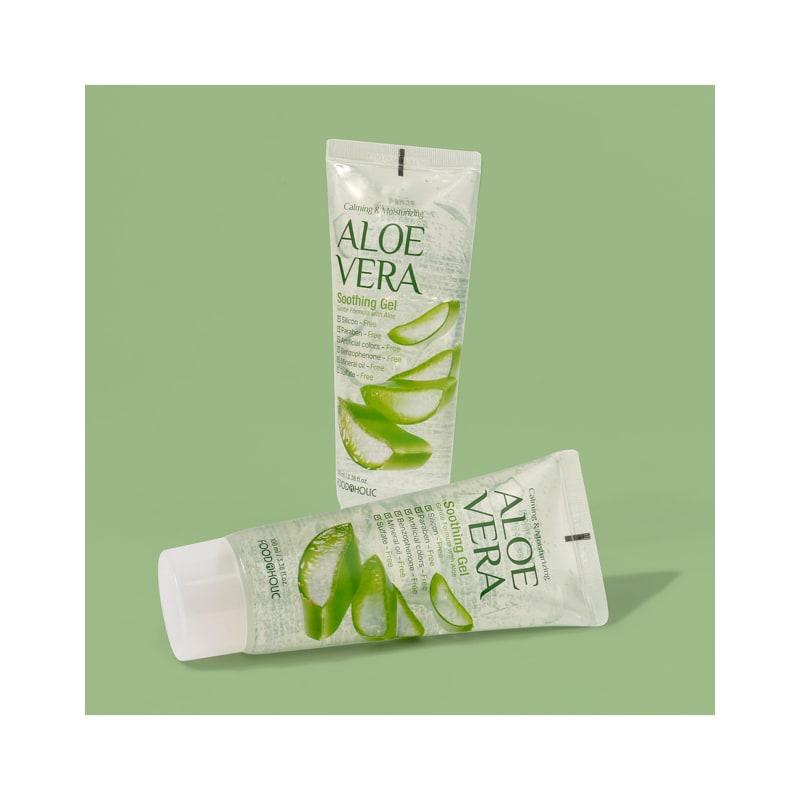 (4ea) Foodaholic Aloe Vera Soothing Gel 100ml/Tube Portable Contains Centella Asiatica Extract, Soothing, Quick Moisturizing