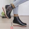 Large size embroidered thick-soled wedge heel retro short leather boots women's 2025 new front elastic rear zipper fashion boots