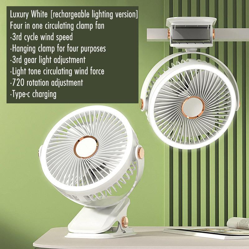 Camping Fan Rechargeable Desktop Portable Air Circulator Wireless Ceiling Electric Fan With LED Light Clip-on Room Home Fan