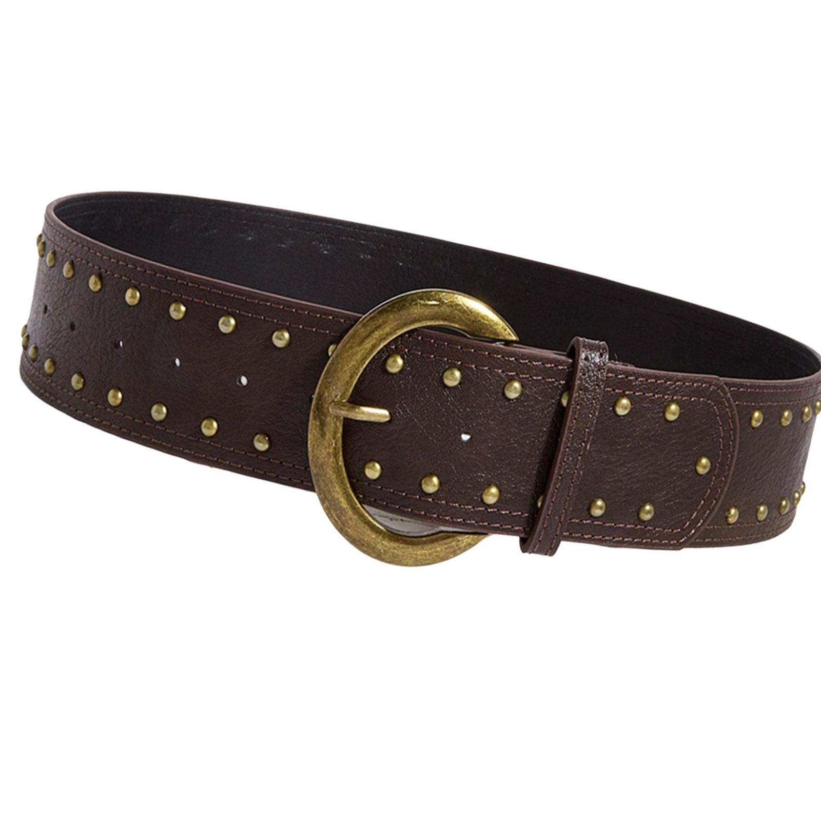 Edgy Gothic Punk Rock Hip Hop Charm Waist Belt Adjustable Strap For Jeans With Studded PU Leather коричневый