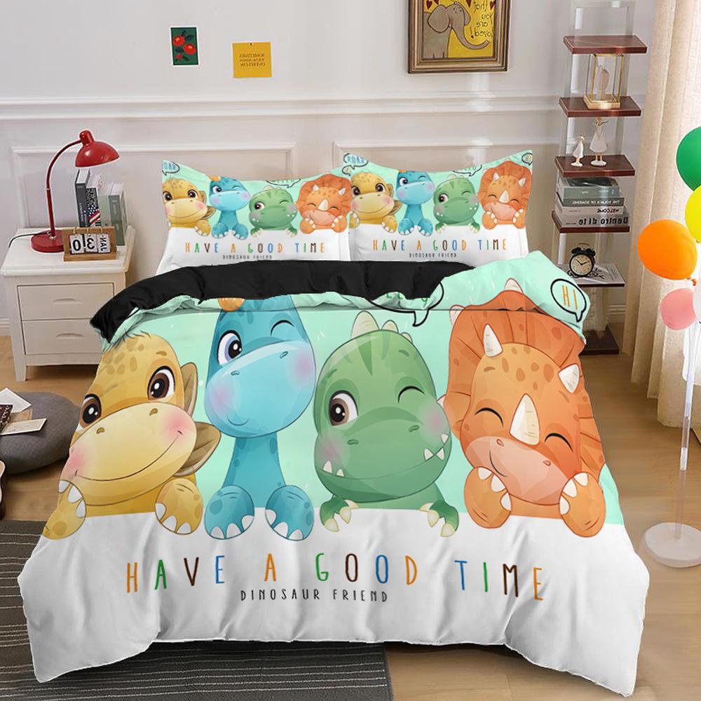 Cute Dinosaur Duvet Cover Kids 3D Cartoon Animal Bedding Set Full/Queen Microfiber Quilt Cover For Boy Girl Child Bedroom Decor