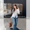 Off-white Bow Lace-up V-neck Long-sleeved T-shirt Inside Women's Autumn New Fungus Edge Bottoming Shirt Top