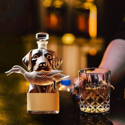 Jagdhund Whisky Karaffe 3D Gravur Ente Jäger Hund Glasflasche Tier Whisky