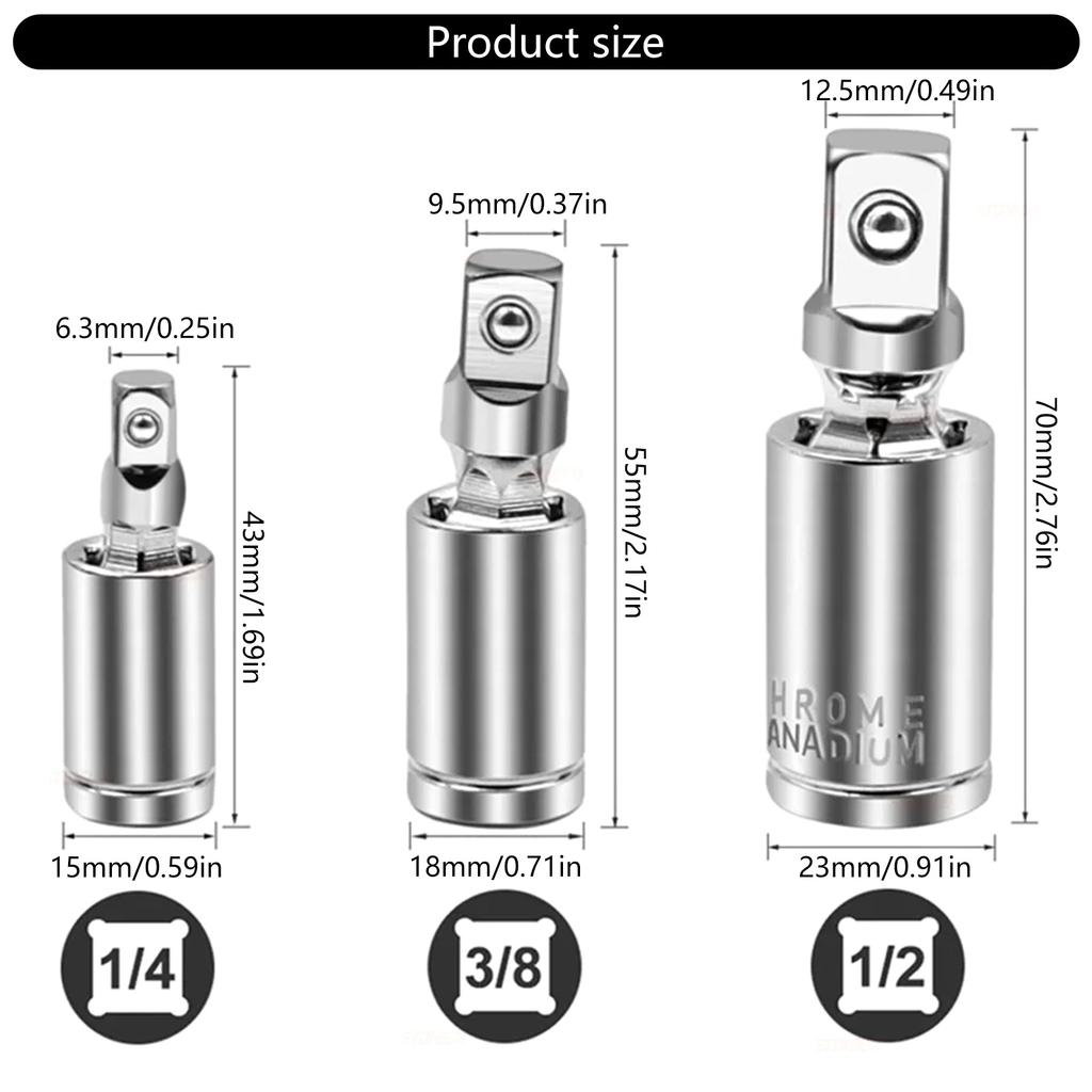 7pcs Socket Adapter Set Universal Joint Ratchet Accessories Corrosion Resistant for 1/2 3/8 1/4 Drive Sockets & Spanners