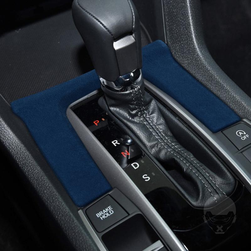 For Honda Civic 10th 2016- Red Suede Automatic Gear Shift Surround Panel Trim Cover Car Interior Modification Accessories