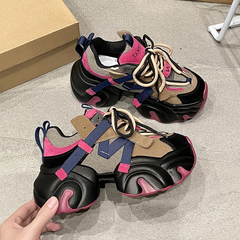 Fashion Women Sneakers Genuine leather Platform Sneakers Women Casual Shoes Chunky Sneaker 7.5CM Increase Designer Thick Sole Dad Shoes