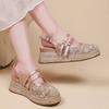 Fashion 2025 Shoes Female Closed Toe Women's Sandals Fashion Sequins Casual Summer New Belt Buckle Shallow Best Seller Wedge Sandals