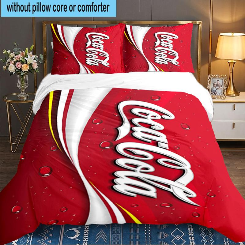 Coca-Cola Artwork Design 3-teiliges Bettwäsche-Set, Ideal für 1 Bettbezug und 2 Kissenbezüge, Perfekt als Geschenk für Fans, Ideal für Schlafzimmer, Studentenwohnheim
