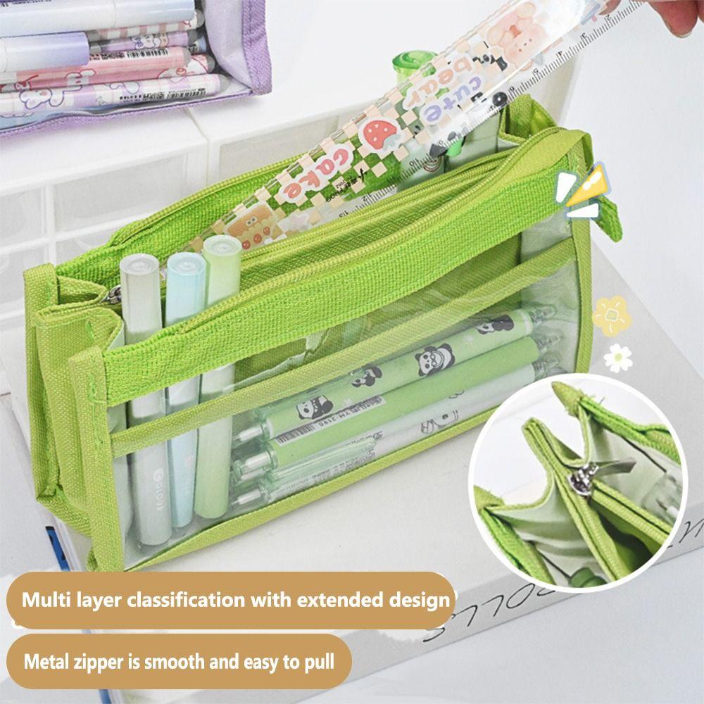 

Triangle Pen Bags Multi-layer Zipper Stationery Bag High Value Stationery Storage Bags білий