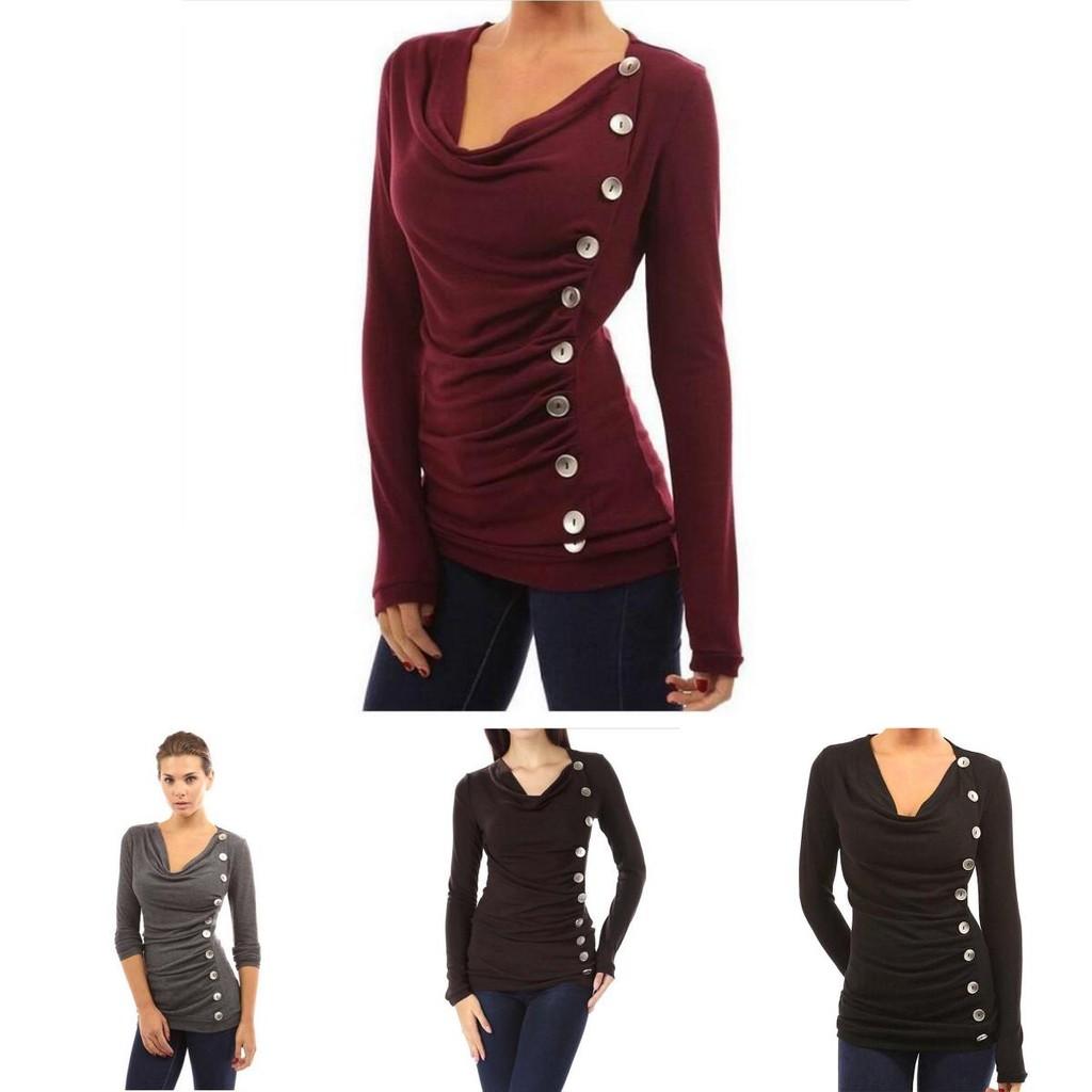 Cotton Long Sleeve T Shirt With Single Breasted Slim Fit And V Neck For Office Wear