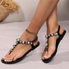 2024 Fashion New Sexy and Comfortable Beaded Crystal Slippers Round Toe Solid Color Women's Large Size Summer Sandals