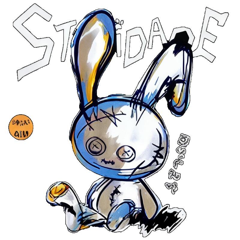 Nadměrné tričko černé s grafickým potiskem hloupého králíka, ležérní streetwearový módní top pro ženy a muže, unisex volný střih pro každodenní nošení, párty outfit