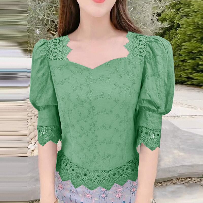 ZANZEA Women Casual Lace Crochet Patchwork Summer 3/4 Sleeve Blouse