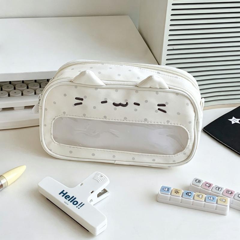 Fashionable Kitten Pencil Pouch with Clear Window and Wave Points for Travel