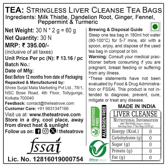 The Tea Trove Liver Cleanse Tea Bags (30 counts) – Fatty Liver Detox Herbal Tea blend of Milk Thistle& Turmeric - 60g