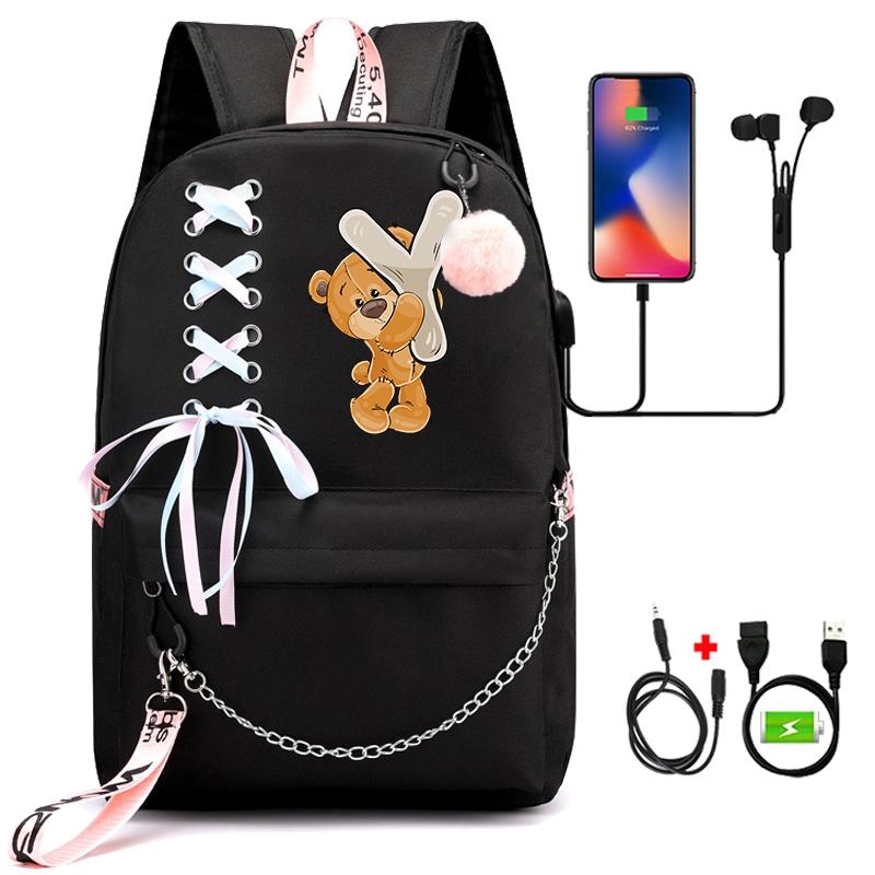 Batoh Little Bear s 26 anglickými písmeny pro děti Zpátky do školy pro chlapce Dívka Kreslená taška na knihy Kawaii Studentská školní taška