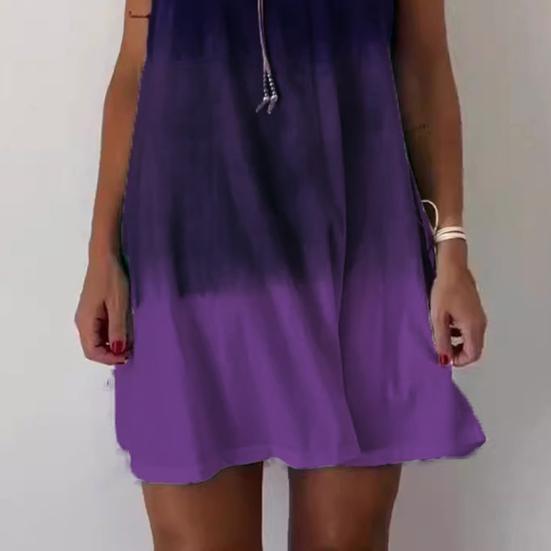 Women Summer Dress Gradient Contrast Color Sleeveless A-line Loose Round Neck Vest Type Daily Vacation Homewear