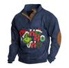 Men's Casual Fashion Christmas Printed Hoodless Sweatshirt Wide Men's Loose Button Stand Collar Hooded Sweatshirt