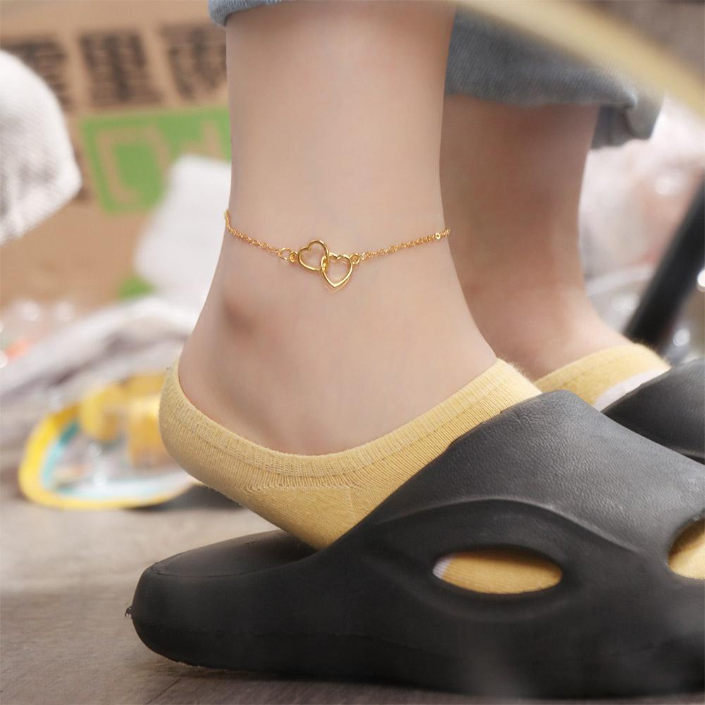 Hollow Out Bling Hollow Out Love Foot Chain\ Zinc Zinc Alloy Leg Chain Stylish Double Heart Anklet  Summer