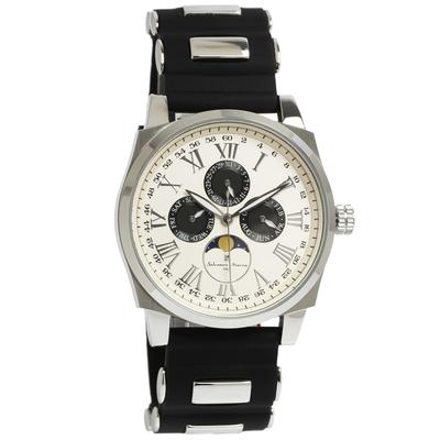 Salvatore Marra Fase da Lua 5 ATM Resistente à Água Negócios Borracha Limitado Masculino Multi-Calendário Relógio, Resistente, Formal, Pulseira, Edição, Branco/Prata,