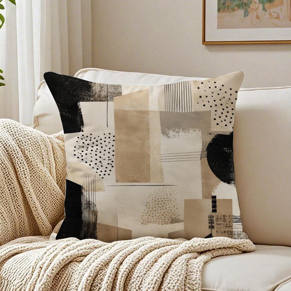 Contemporary Japandi Black Beige Pillow Case Breathable Organic Short Plush Cushion Covers WrinkleResistant Soft Durable