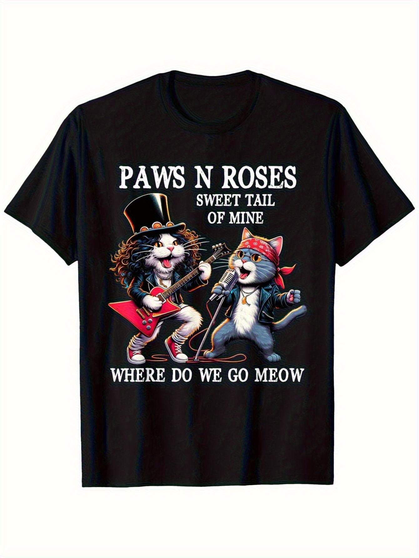 Graphic Funny Cat Animal Retro Rock Cat Playing Guitar Music T-shirt XXXXL