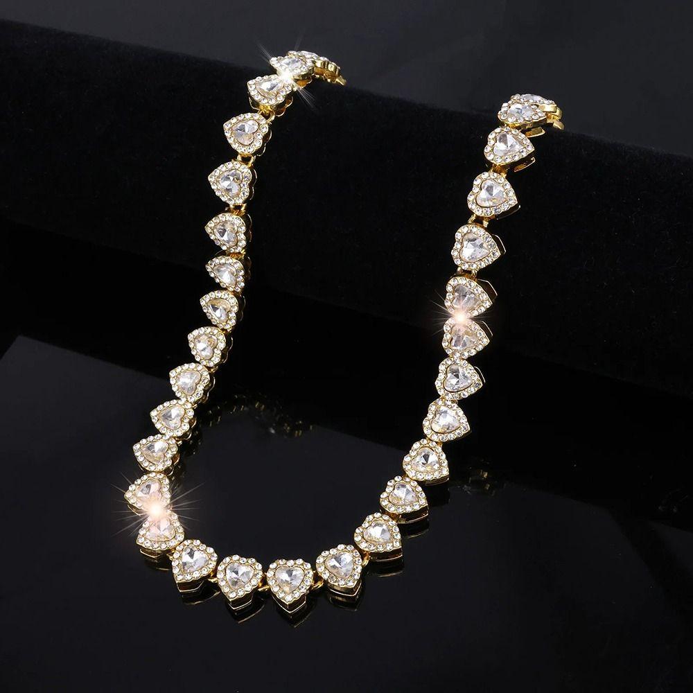 1Pcs Heart-shaped Chain Bracelet Alloy Rock Party Jewelry Durable Rhinestone Necklace