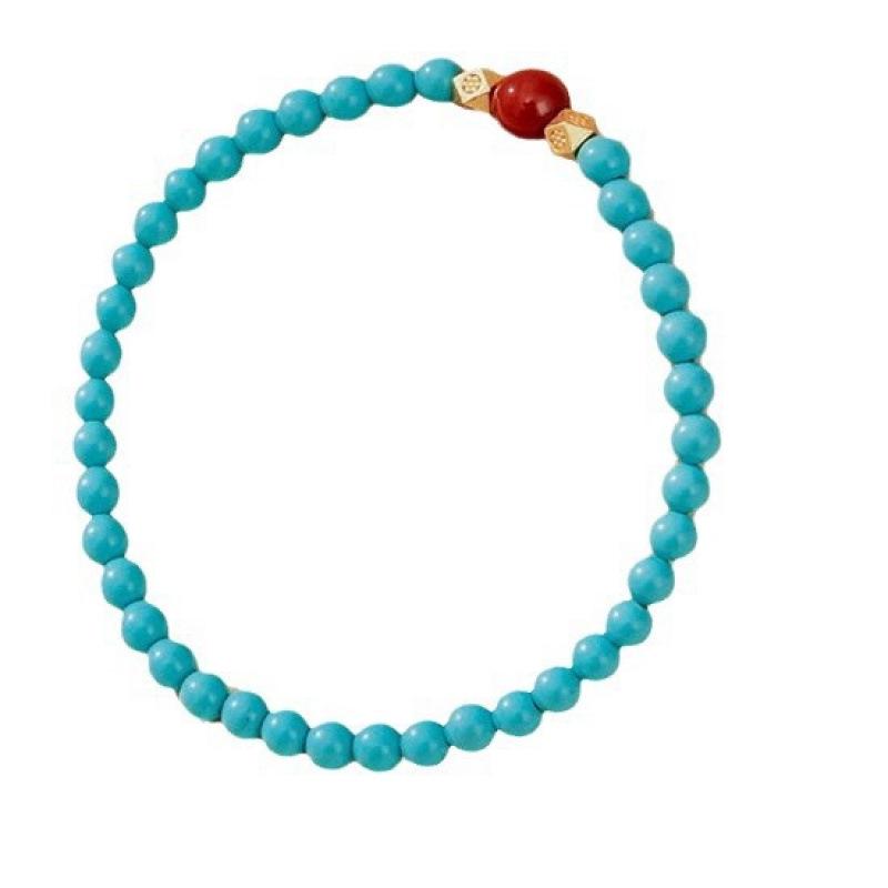 Türkis & Südlicher Roter Stein Damenarmband - Elegantes Natürliches Design für Glück