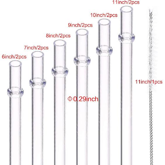 DAKOUFISH 6 Inch 7 Inch 8 Inch 9 Inch 10 Inch 11 Inch Clear Reble Plastic Drinking Straws for 6oz-40oz Jars/Tumbler,12Pcs With One Cleaning Brush