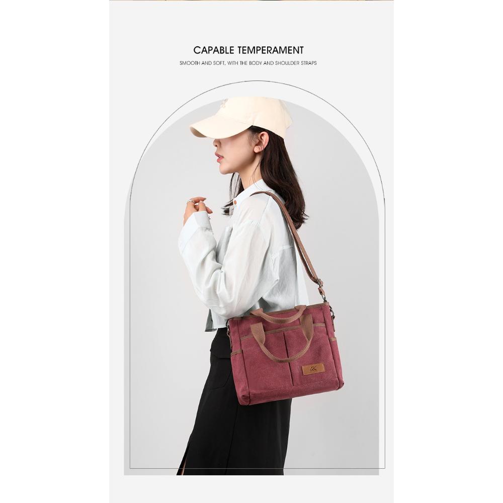 Korean Minimalist Large Canvas Women Crossbody Bag, Durable Washable Versatile Handbag For Office Commute School Life And Weekend Shopping Activities